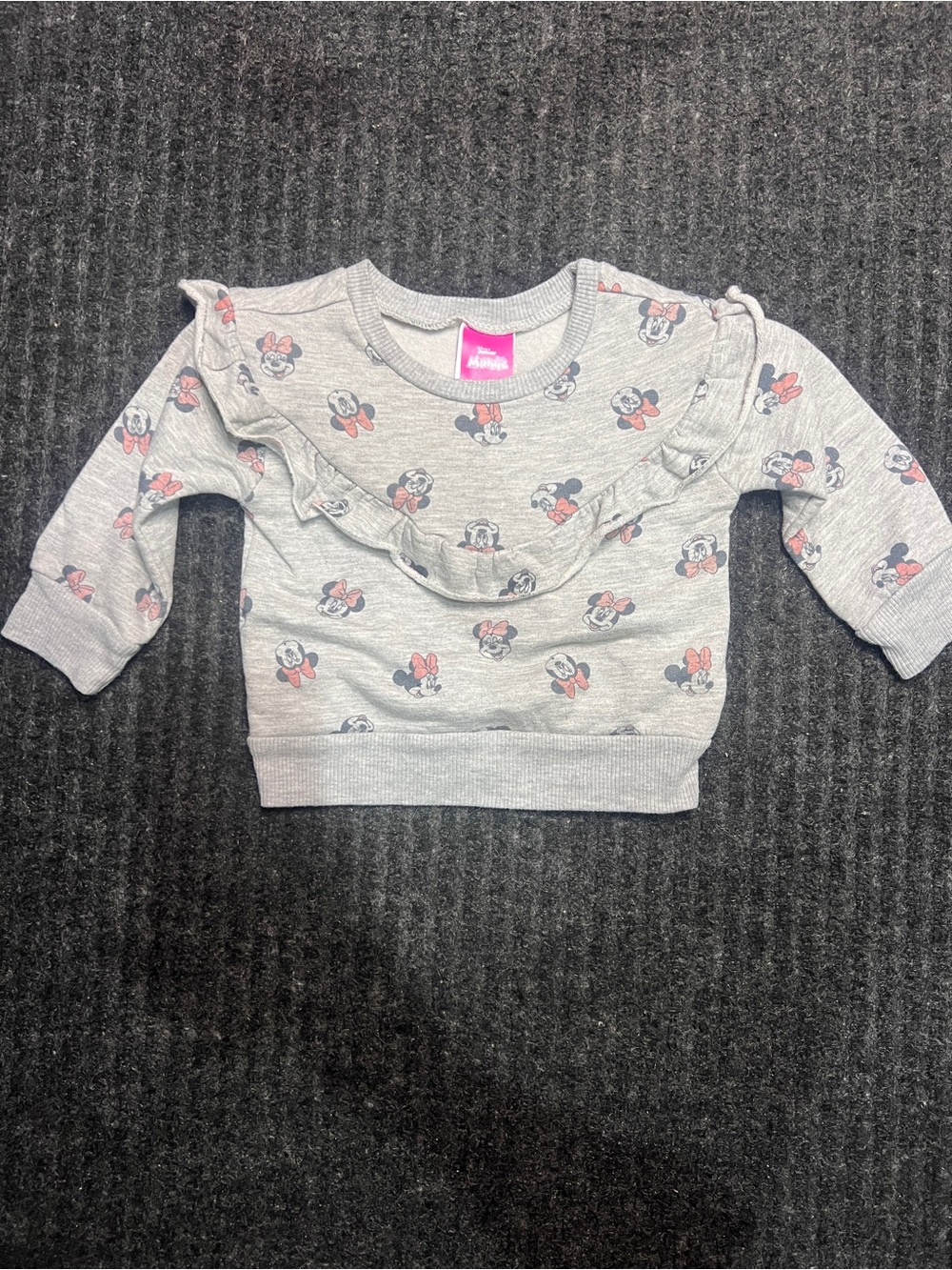 Disney Junior Minnie Mouse Girls Sweatshirt Gray Ruffle Top Size 18M